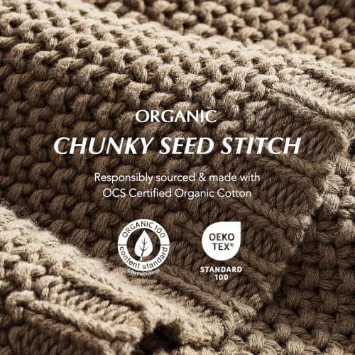 EverGrace Organic Cotton Chunky Knit Throw Blanket 50 x 60 Stone Taupe