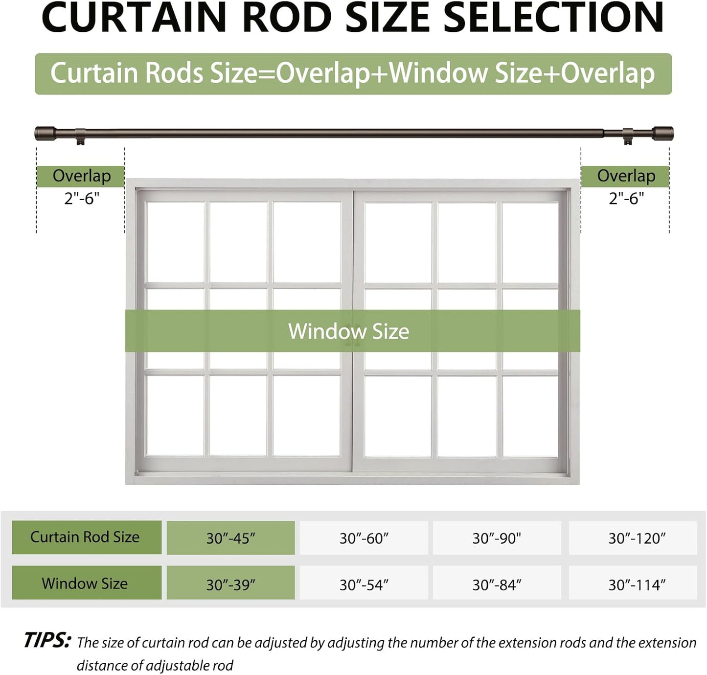 Skiennix Adjustable Curtain Rods - 5/8” Diameter, 30-45 Inch for 30-39 Inch Windows - Bronze Finish with Brackets