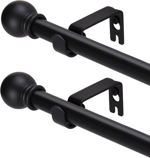 GXOACKJ Black Curtain Rods - Heavy Duty Metal Set for Windows 28-78 Inches | 5/8 Inch Diameter, 2 Pack