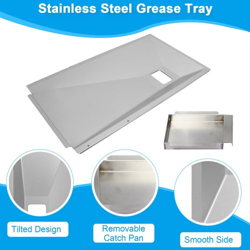 BBQ-PLUS Grease Tray with Catch Pan for Monument Grills 4-Burner 17842 24367 35633 24633 13892 D425 D405 41847NG 25392 13478 Grill Stainless Steel Outdoor Drip Pan