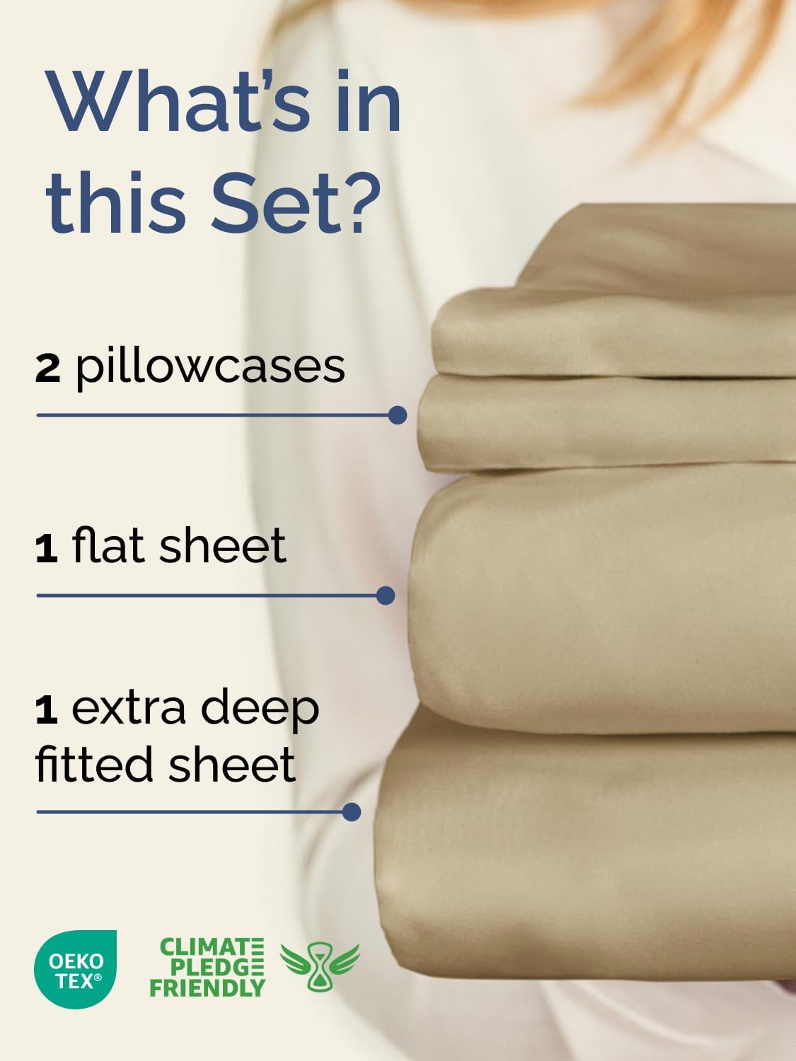 Skiennix Extra Deep Twin Sheet Set - 4-Piece Breathable Cooling Bedding - Soft, Wrinkle-Free Beige