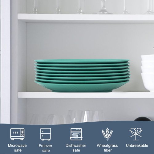 Homienly Flat Dinner Plates Set of 8 Alternative for Plastic Plates Microwave and Dishwasher Safe Wheat Straw Plates for Kitchen Unbreakable Kids Plates(Green,9 inch)