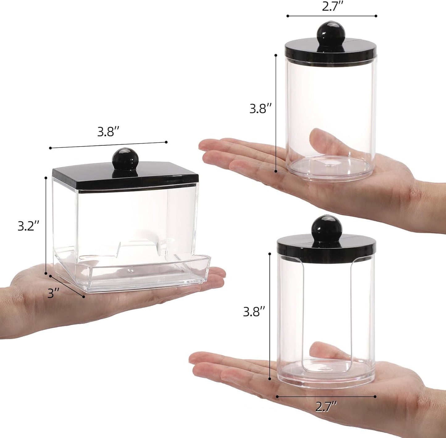 Tbestmax Qtip Holder Dispenser - 3 Pack Bathroom Organizer with Black Lids for Cotton Swabs & Pads