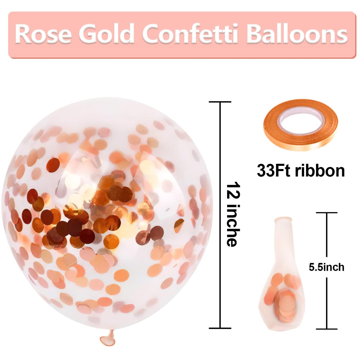 Bezente Rose Gold Confetti Latex Balloons - 60 Pack 12 inch Helium Rose Gold Confetti Balloons for Wedding Birthday Anniversary Bridal Shower Party Decorations