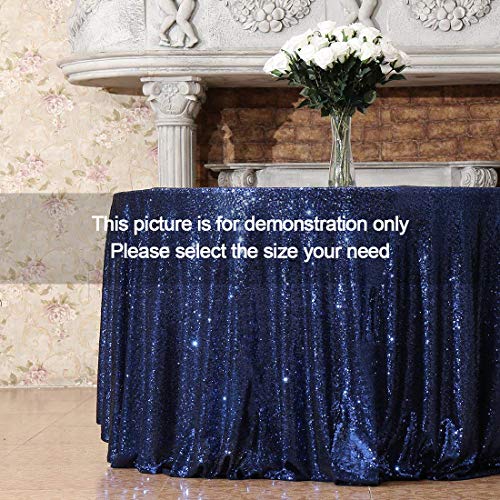 Round Navy Blue Sequin Tablecloth 120-Inch for Parties & Events