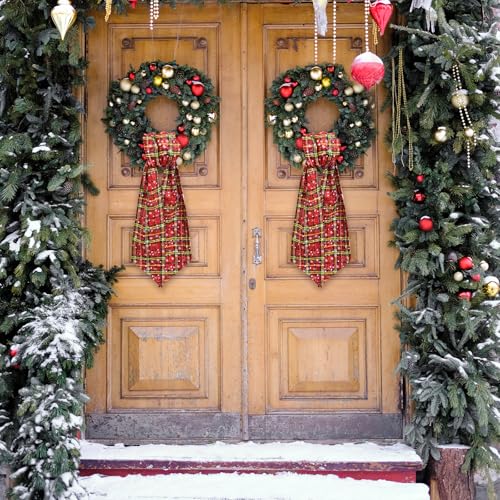 Vickasi Snow Plaid Christmas Wreath Sash for Front Door, Burlap Holiday Decor