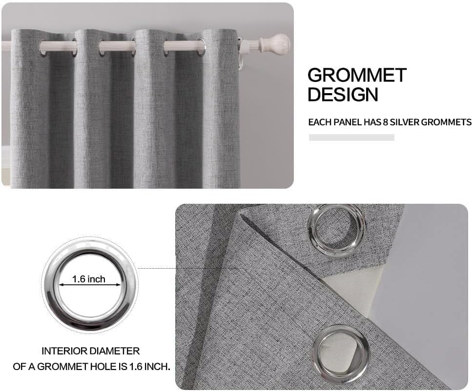 MIULEE Blackout Linen Texture Curtains - Thermal Insulated Grey Drapes for Bedroom | 52x54 Inch (2 Panels)