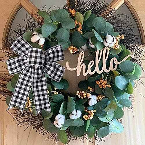 Black White Buffalo Plaid Bow Christmas Wreath Holiday Bowknot DIY Crafts Ornaments for Christmas Tree Topper Wedding Party Decorations, 10x12.6 in