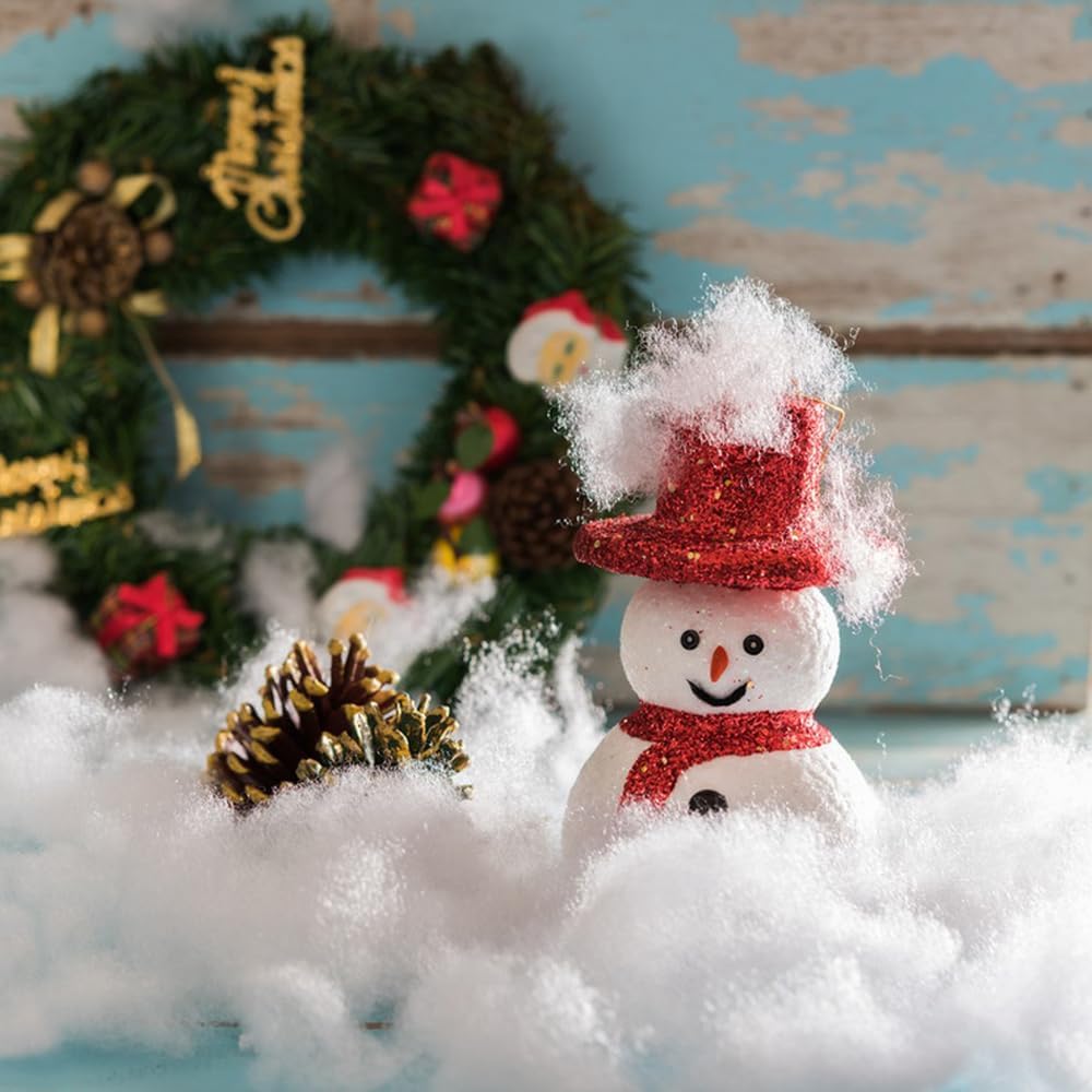 Skiennix Christmas Fake Snow Decor - 1LB Hypoallergenic & Flame-Resistant Artificial Snow Cotton | Easy Fluffing for Winter Decorations