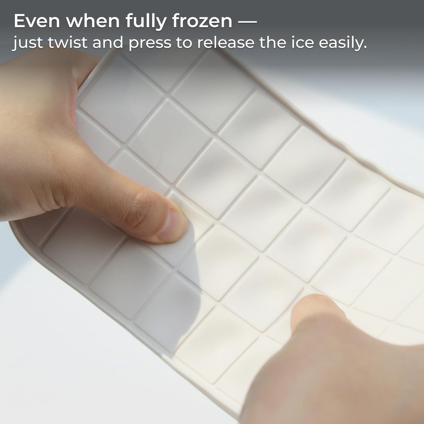 yuriya Ice Cube Tray Set with Lid & Bin, 2 Silicone Trays (32-Cube Each, 64 Total), Easy-Release, Stackable, Leak-Proof, Dishwasher Safe, Sand Beige