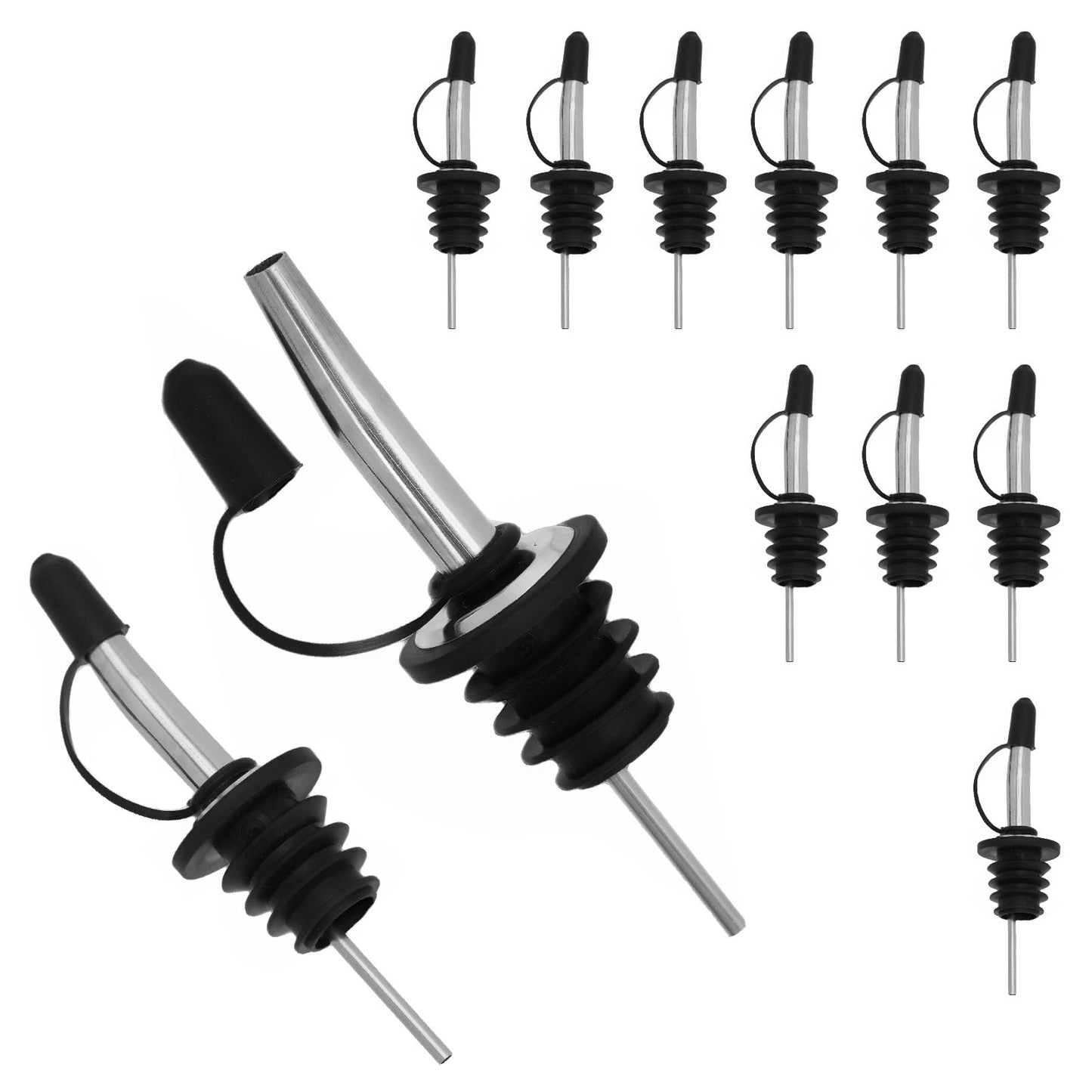 Ortarco 12 PCS Liquor Pour Spout with Dust Caps, Stainless Steel Pour Spouts for Liquor Bottles, Sealed Bottle Pourers for Alcohol (Silver, 12)