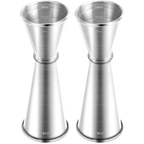 Briout Jigger for Bartending, 2Pcs Double Cocktail Jigger Japanese Premium 304 Food Grade Stainless Steel Jigger 2 OZ 1 OZ with Measurements Inside, Silver