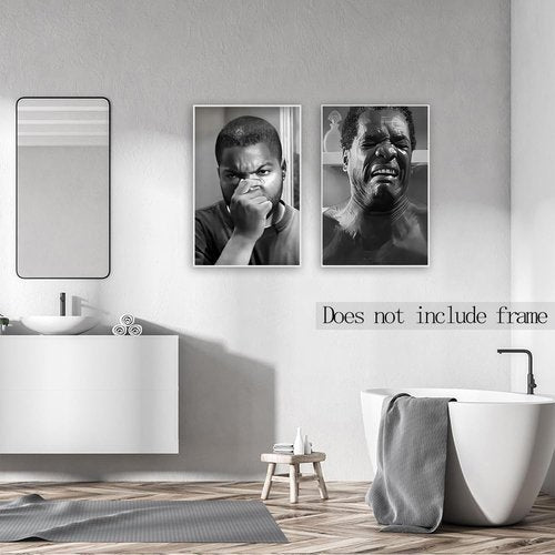 Funny Friday Bathroom Wall Art | Amusing Black and White Canvas Prints - Set of 2, 12x18 Inch Unframed