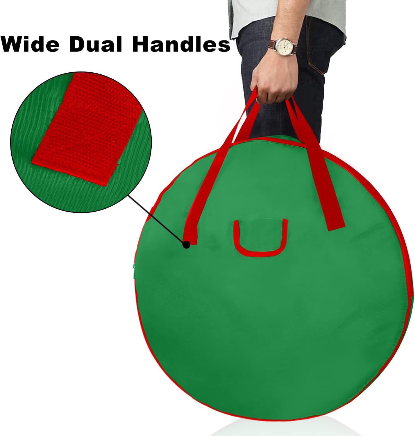 Skiennix Christmas Wreath Storage Bag - Heavy Duty Container with Reinforced Handles & Double Zipper - Protect Your Holiday Decor - Green