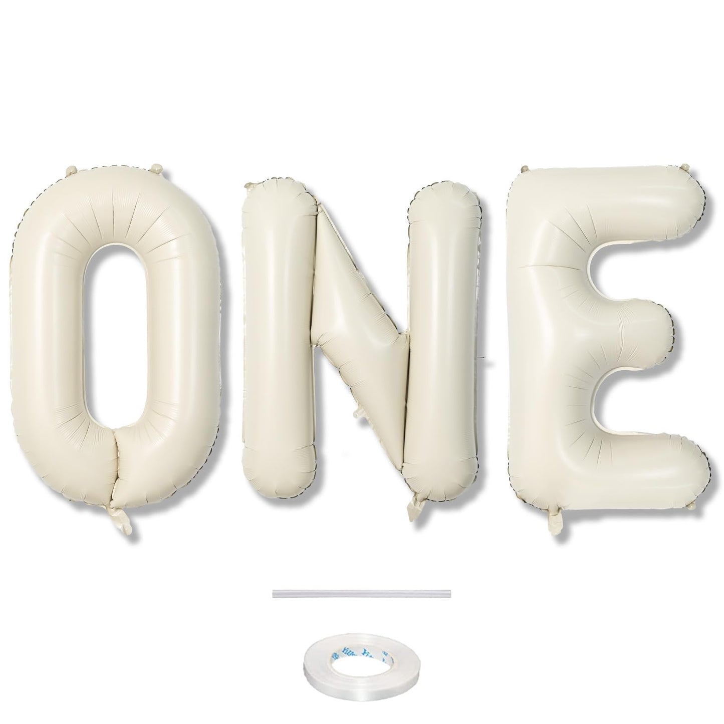 40 Inch Beige One Balloons for 1st Birthday, Cream White Sand One Balloon Letters with Ribbon, Neutral Ivory Alphabet One Balloon for Boys Girls First Birthday 1 Year Old Baby Shower Party Decorations