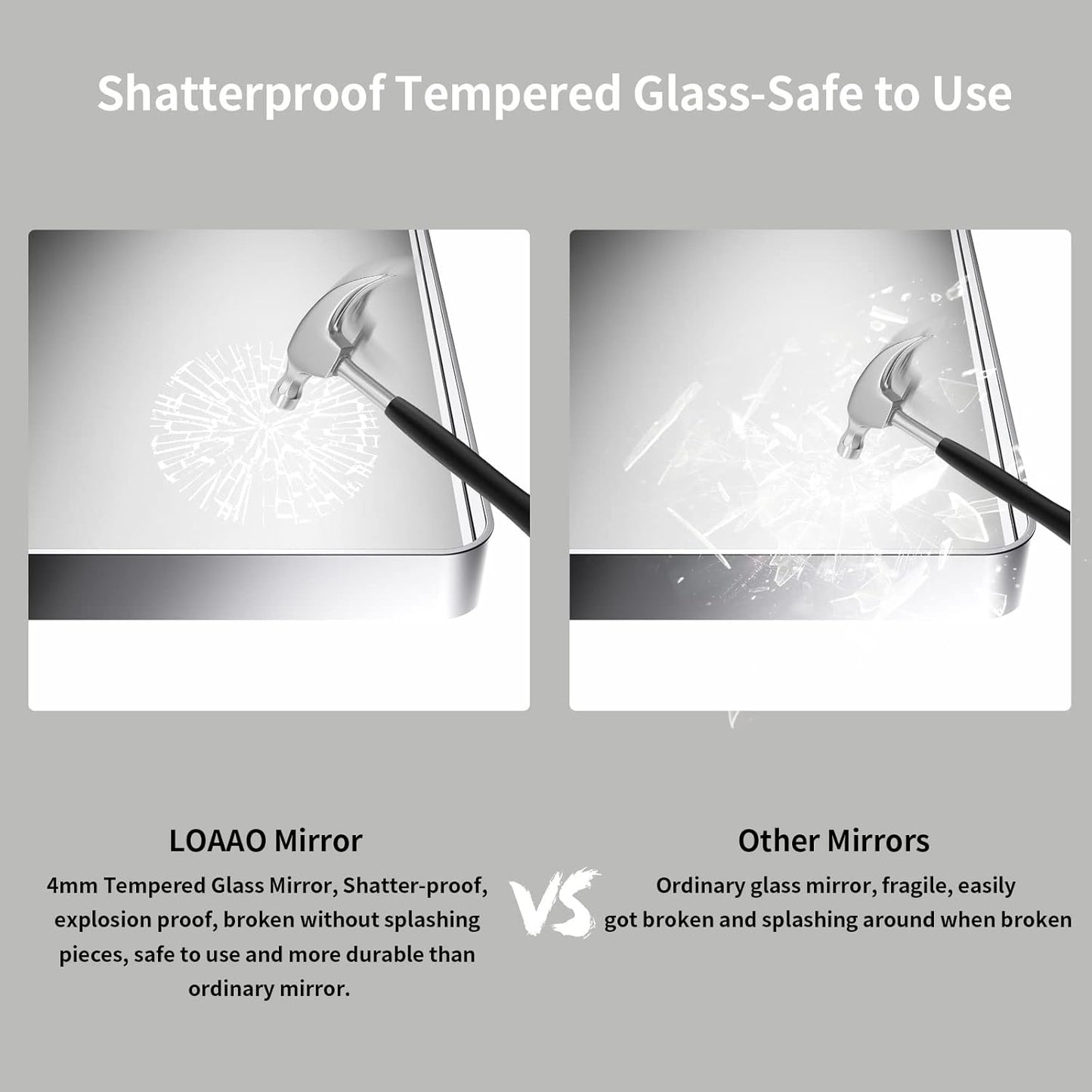 LOAAO Brushed Nickel Bathroom Mirror - 60X36 Inch Rounded Rectangle Design | Anti-Rust, Shatter-Proof, Versatile Hanging Options
