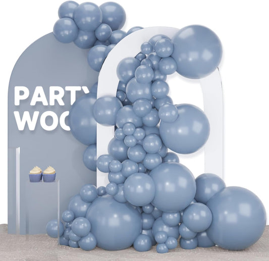 PartyWoo Dusty Blue Balloons - 140-Piece Slate Blue Boho Balloon Arch Kit for Baby Showers & Graduations
