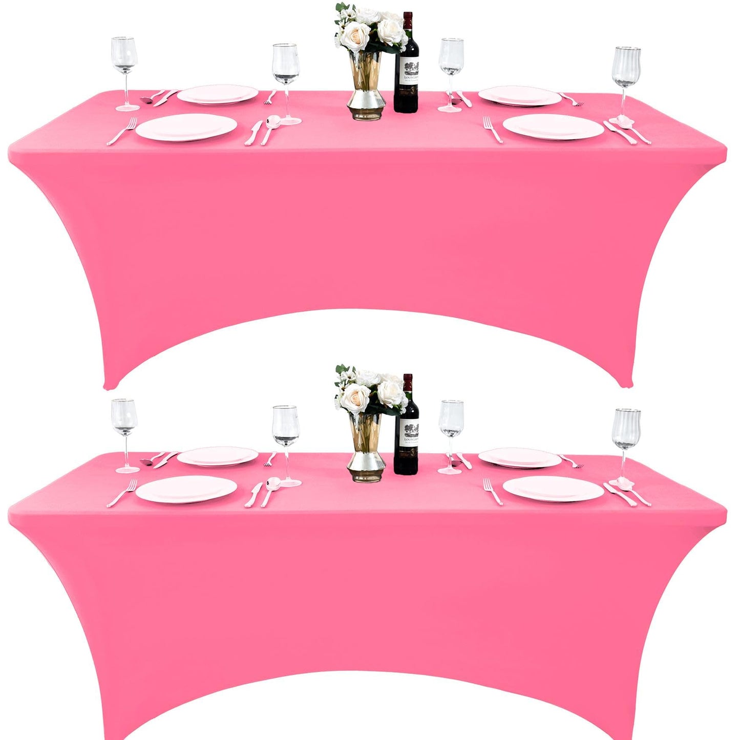 ZarzaaSik 2-Pack 8ft Spandex Table Covers for Rectangle Folding Tables - Washable Elastic Tablecloth - Ultimate Fitted Table Protector for Birthday Parties, Trade Shows, Banquet
