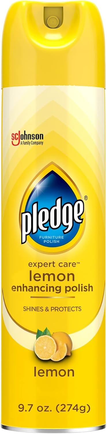 Pledge Enhancing Polish Spray - Wood & Stainless Steel Cleaner | Fast Shine & Scratch Protection, 9.7oz - Lemon Scent