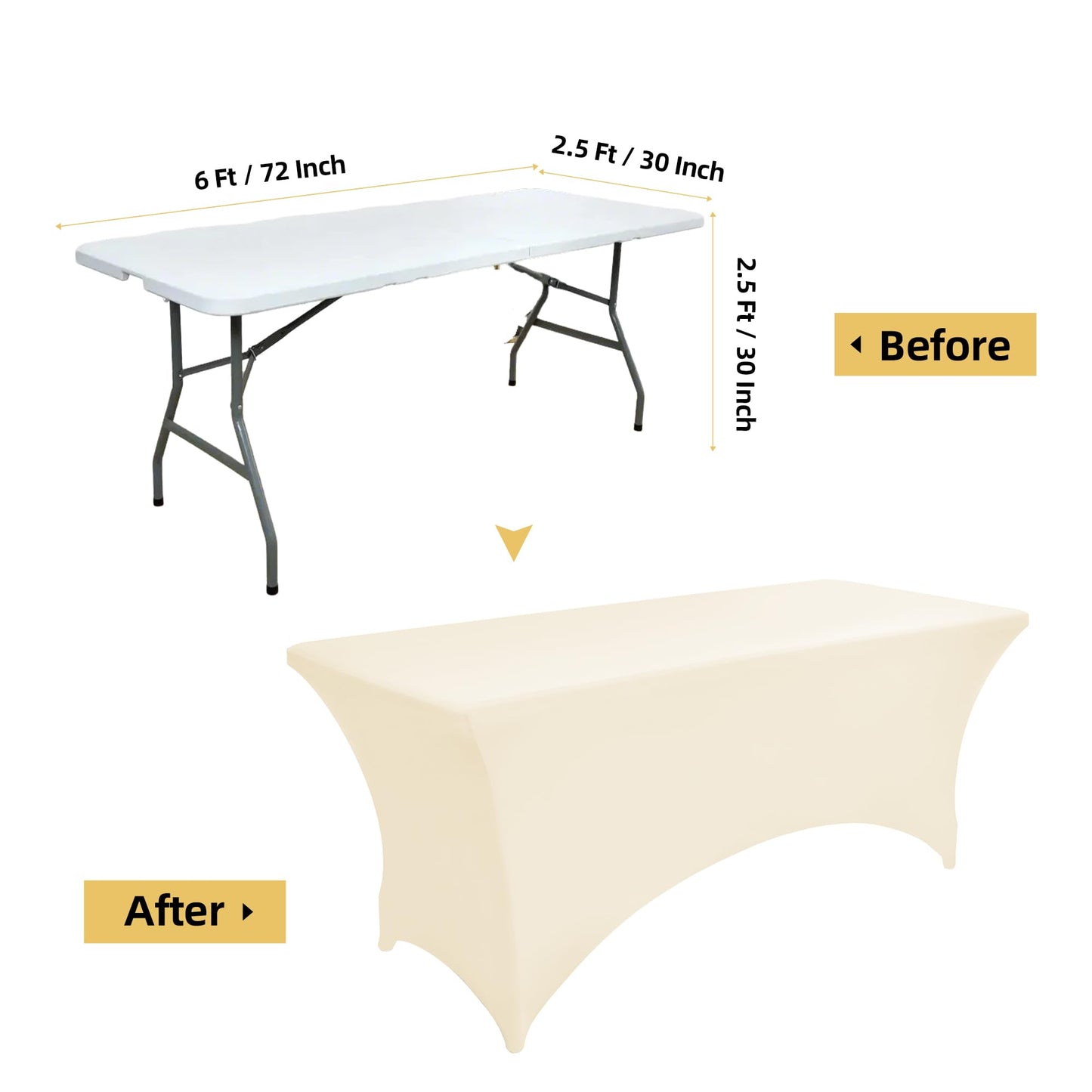 ZarzaaSik 6-Pack 6ft Spandex Table Covers for Rectangle Standard Folding Tables - Wrinkle Resistant Stretch Tablecloths - Ultimate Fitted Table Protector for Parties, Trade Shows, Wedding