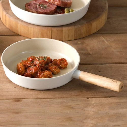 FIKA Nonstick Frying Pan - 9.5 Inch Induction Compatible Skillet with Wooden Handle | Healthy Ceramic Coating