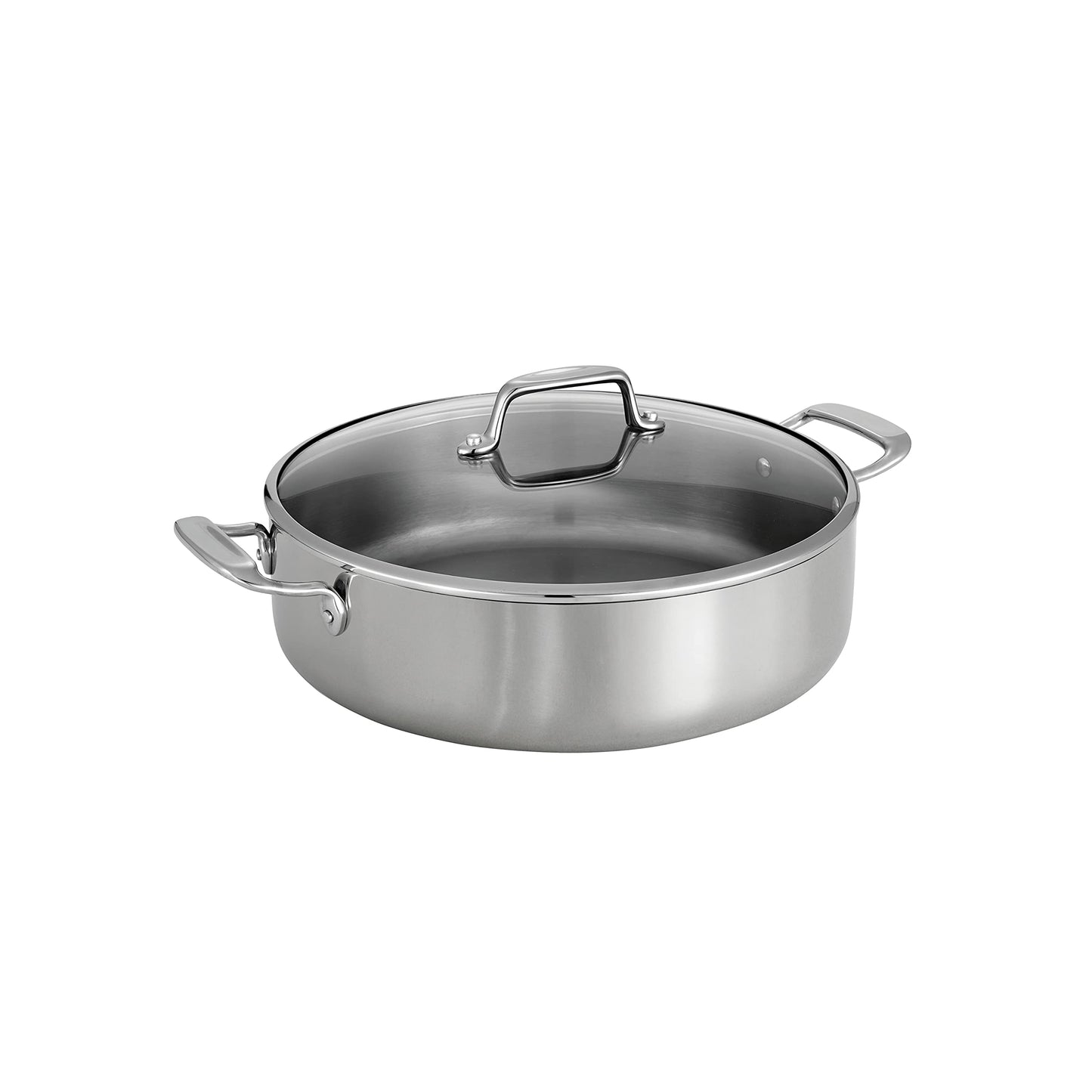 Tramontina Tri-Ply Clad Stainless Steel 6-Quart Braiser Pan with Glass Lid, Induction-Ready, Dishwasher-Safe, NSF-Certified