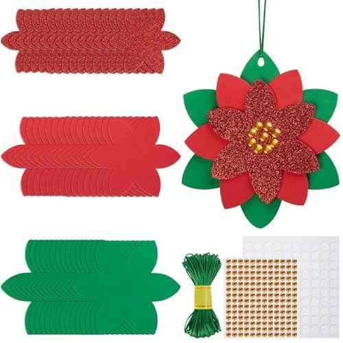 15 Pcs Christmas DIY Poinsettia Flowers Craft, Foam Poinsettias Flower Ornaments, Christmas Glitter Red Flowers DIY Decoration for Holiday Home Party Tree Garland Wreath Porch Stair Decor