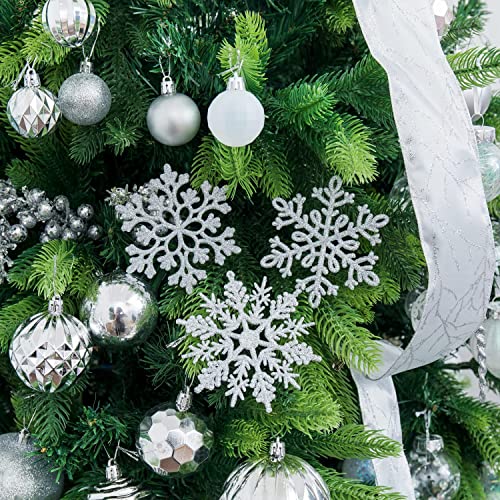 XmasExp 80mm/3inch Glitter Snowflake Ornaments Set Mini Christmas Tree Hanging Plastic Decoration for Xmas Party Wedding Anniversary Window Door Home Accessories (30pcs,Silver)