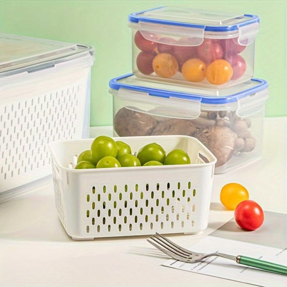 Skiennix 2-Pack Fruit Storage Containers - Removable Colanders, Dishwasher & Microwave Safe, Keeps Produce Fresh