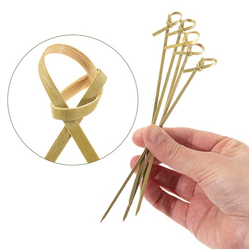 DC-BEAUTIFUL 200 Pack Natural Bamboo Knot Skewers, 6 Inch Bamboo Twisted End Cocktail Picks, Appetizer Picks for Party Snacks Club Sandwiches Finger Food Barbecue Must (6.0”)