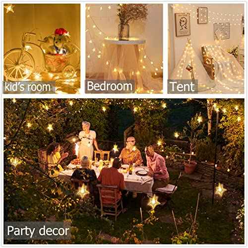 Star String Lights Battery Operated, 20Ft 40 LED Star Fairy Lights Warm White Christmas Twinkle Lights Indoor Outdoor for Bedroom Home Canopy Fireplace Wedding Party Xmas Tree Decoration