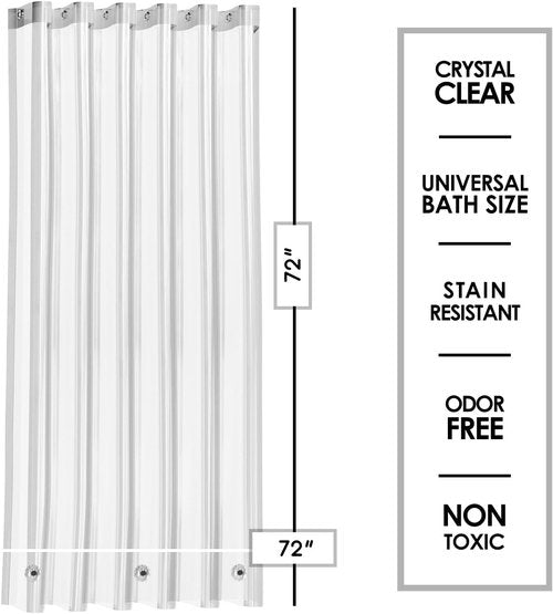 Clara Clark Shower Curtain Liner - Waterproof PEVA, Lightweight, 72x72 with 3 Magnets
