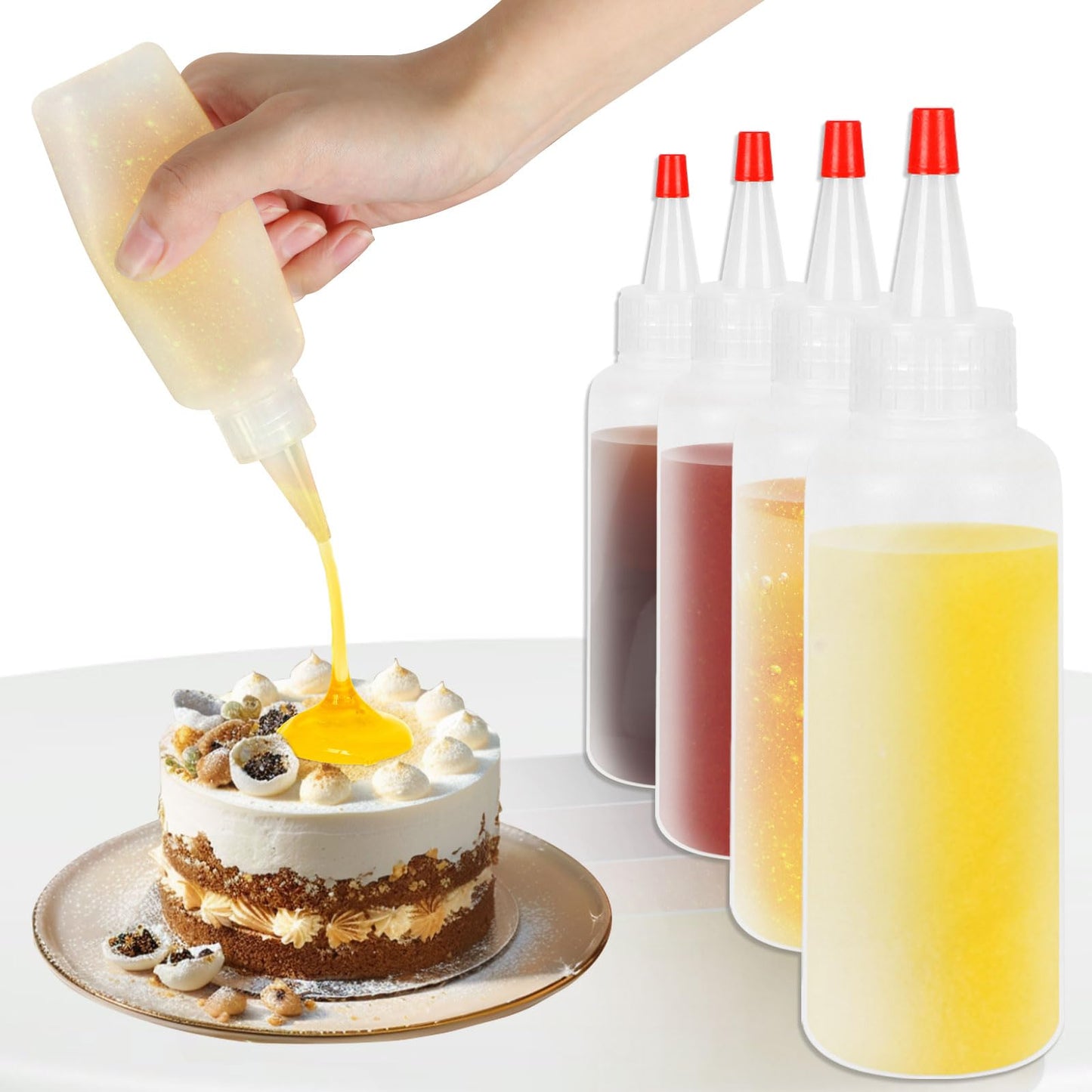 Ninsula 5Pcs Squeeze Bottles, 4 Oz Plastic Condiment Squeeze Bottles with Red Twist Top Cap, Empty Squeeze Bottles for Sauces, Ketchup, Mustard, Syrup, Oil, Dressings, Travel, Lab, and Crafts