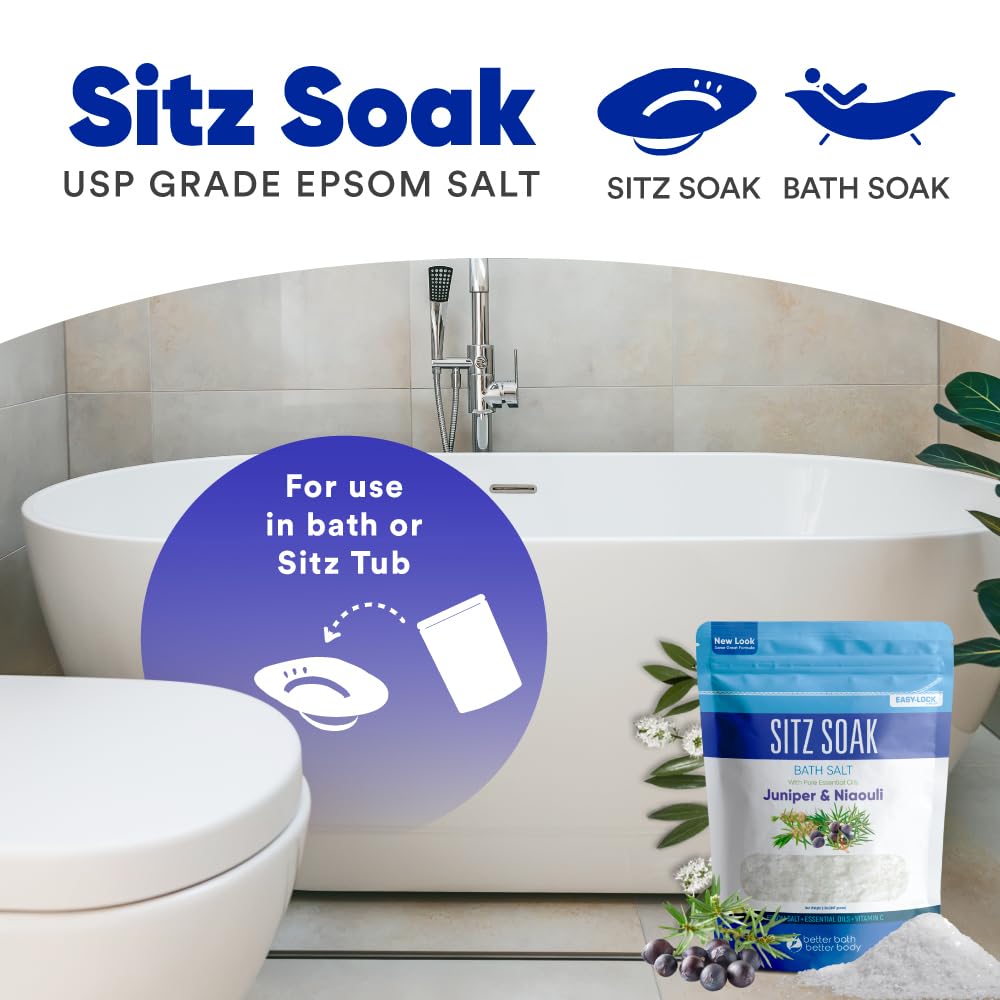 Sitz Bath Soak 2-Lbs Sitz Salt Epsom Salt Hemorrhoid Soothing with Pure Essential Oils in BPA Free Pouch with Press-Lock Seal Made in USA