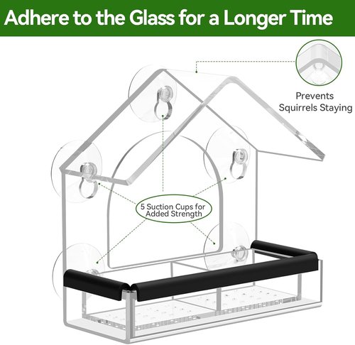 DY-SKTY Clear Window Bird Feeder - Sturdy Acrylic Design with 5 Strong Suction Cups | Perfect for Bird Watching and Garden Decor