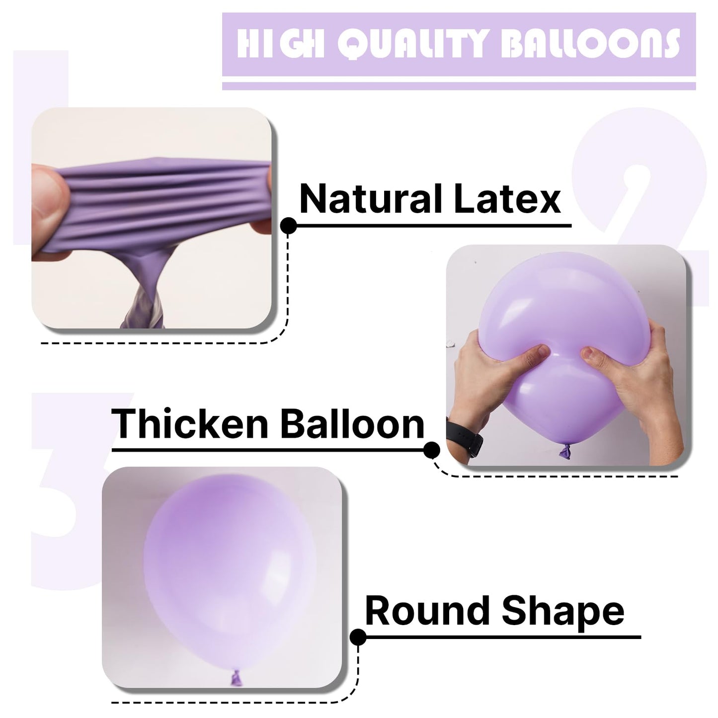 PartyWoo Lavender Balloons 100pcs Different Sizes Pack of 18 12 10 5 Inch Light Pastel Purple Lilac Balloon Arch Kit for Baby Shower Bachelorette Fairy Birthday Princess Party Decorations Purple-Q10