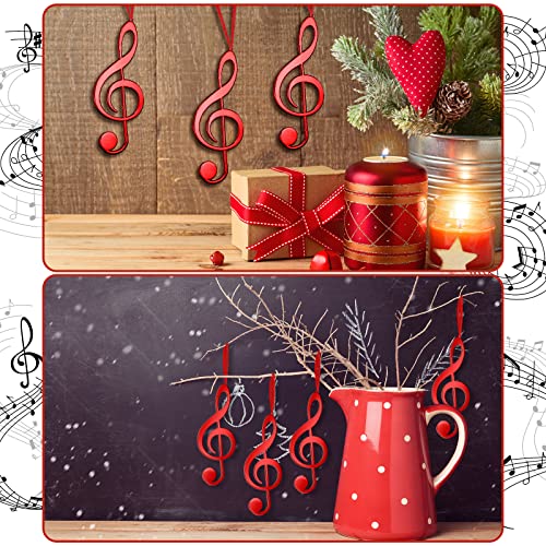 Patelai 10 Pieces Red Christmas Music Note Ornaments Treble Clef Hanging Decor with Ribbons