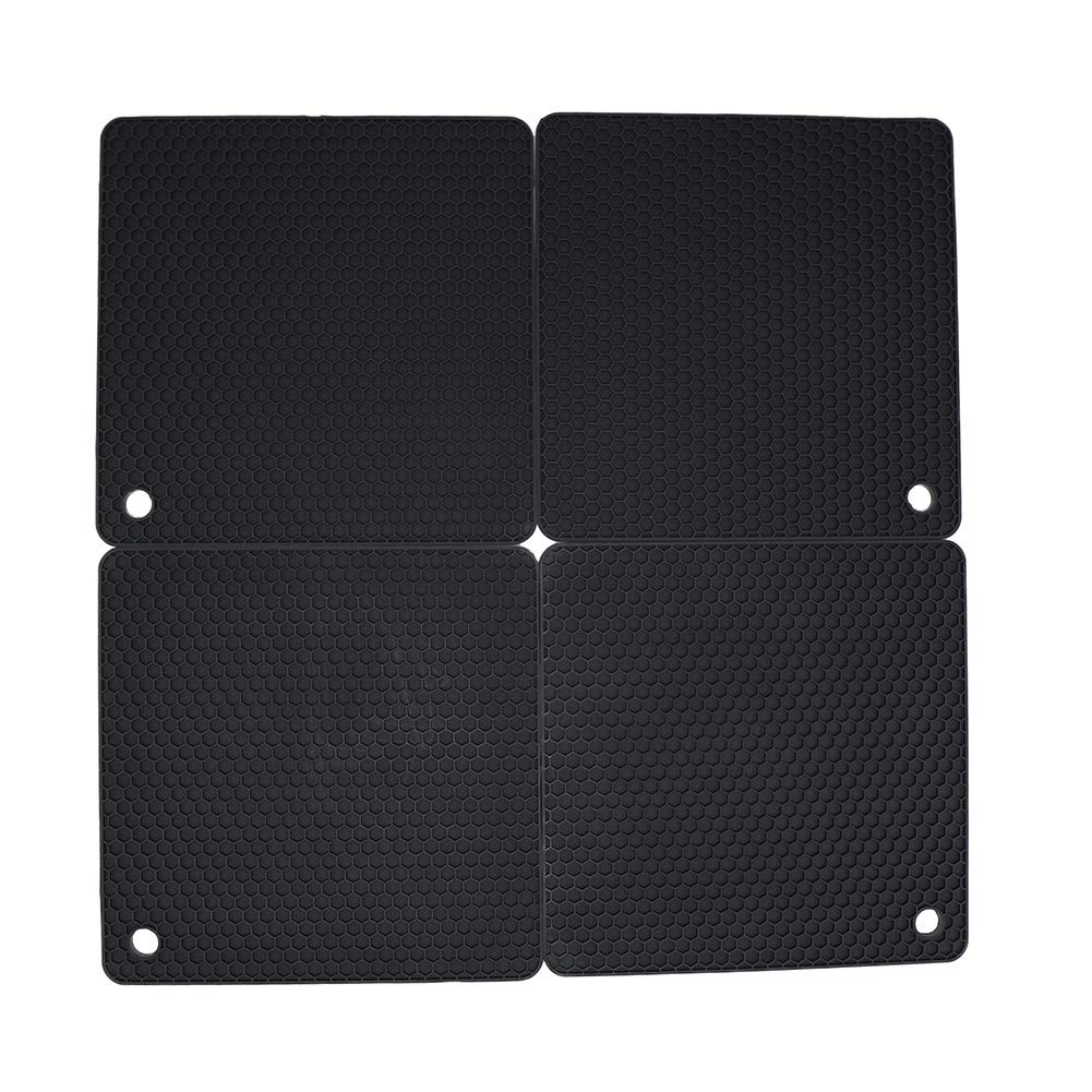 Smithcraft Silicone Trivets for Hot Dishes, Pots and Pans, Hot Pads for Kitchen, Black Silicone Pot Holders Mats for Kitchen Counter, Non Slip Heat Resistant Mat, Flexible Trivet Mat Set 4