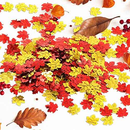 WILLBOND 600 Pcs Fall Thanksgiving Confetti Maple Leaf Table Scatter Foil Confetti for Autumn Harvest Halloween Christmas Wedding Throwing Table Decoration Glitter Party Supplies