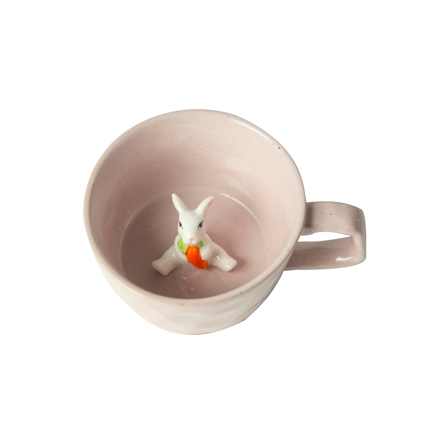 DIHOclub Farmhouse Ceramic Coffee Mug with Rabbit Figurine – Rustic Stoneware Cup, Matte Finish, Ideal for Breakfast & Home Decor (Pink Rabbit)