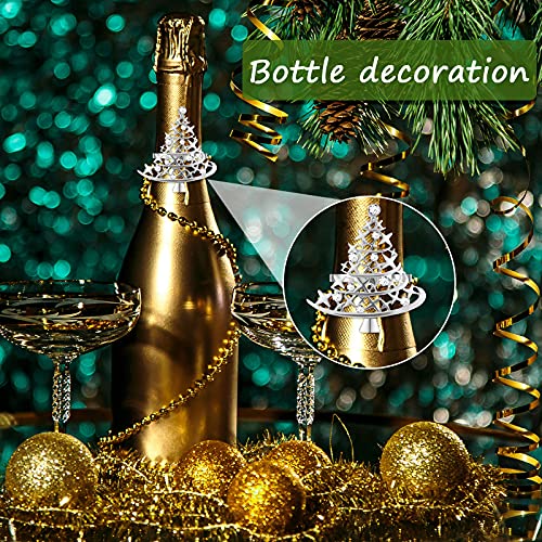 Patelai 12 Pcs Silver Napkin Rings Set – Snowflake & Christmas Tree Metal with Rhinestones