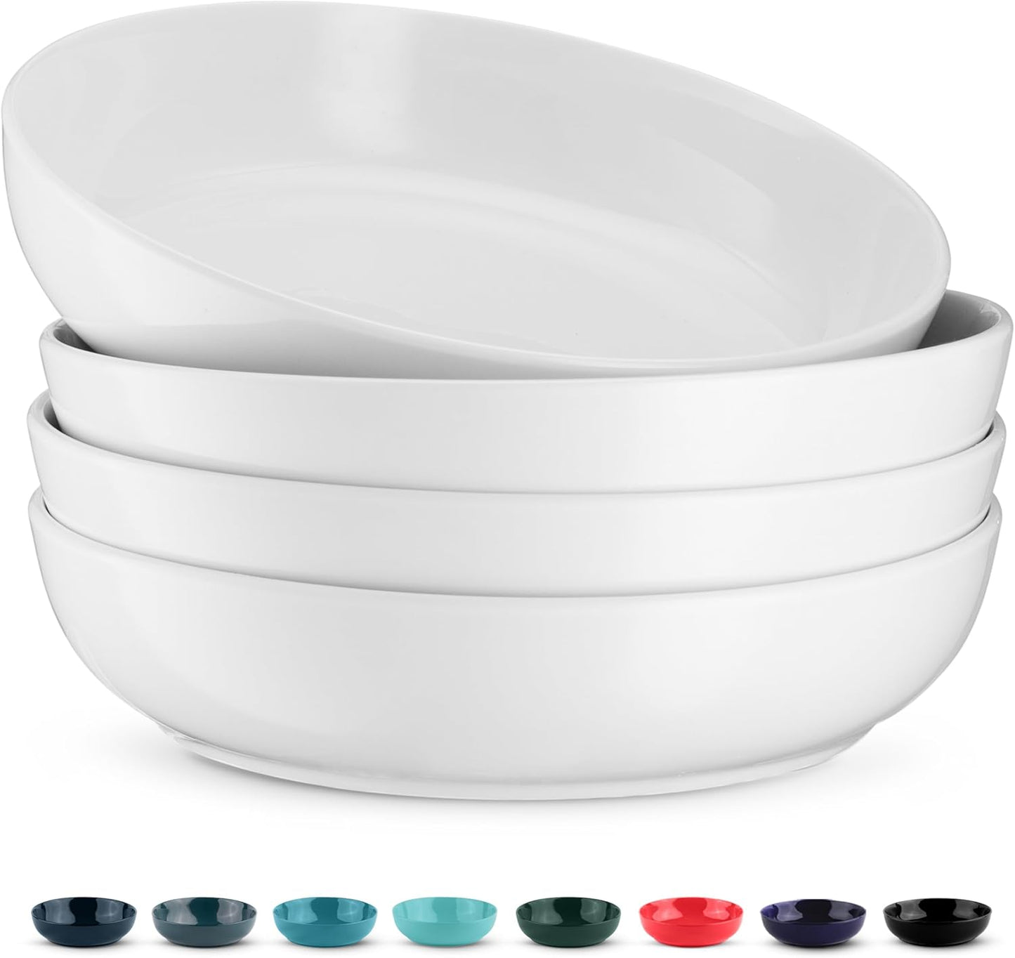 KooK Ceramic Pasta Bowls - Large Capacity Serving Bowls | Microwave & Dishwasher Safe, Set of 4 (White)