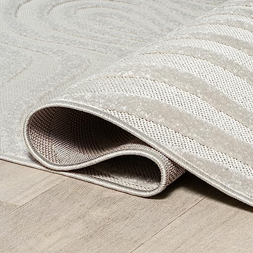 Cream/Ivory High-Low Abstract Striped Indoor Outdoor Area Rug 5'3"x7'7"