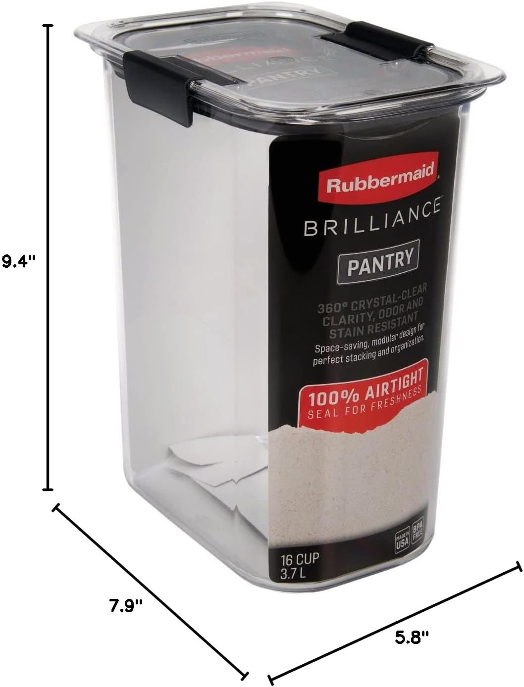 Rubbermaid Brilliance 16-Cup Airtight Food Storage Container - Clear/Grey for Optimal Pantry Organization