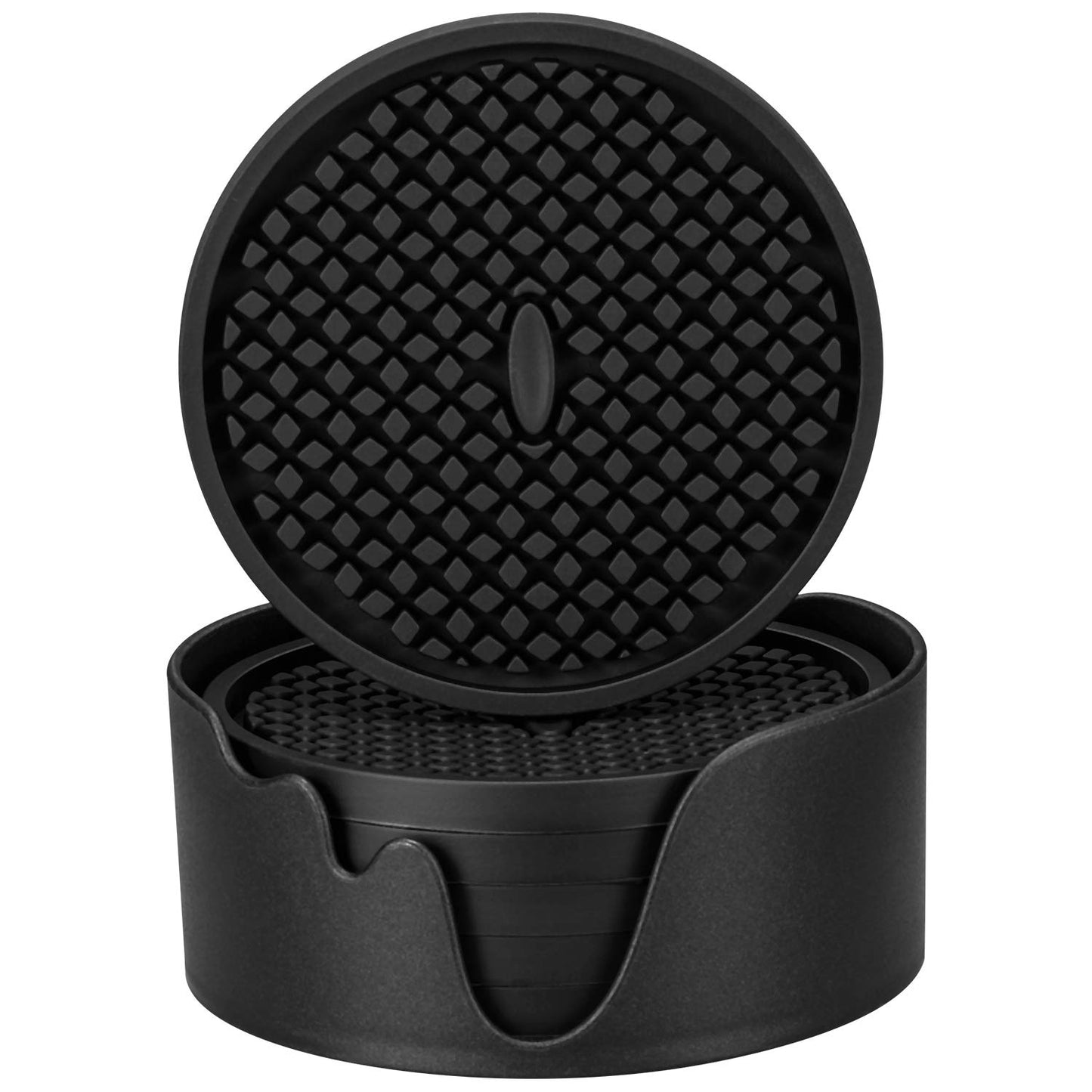ME.FAN Silicone Coasters [6 Pack] Thickened Drink Coasters with Holder - Cup Mat - Non-Slip, Non-stick, Stay Put, Deep Tray - Prevents Furniture and Tabletop Damages