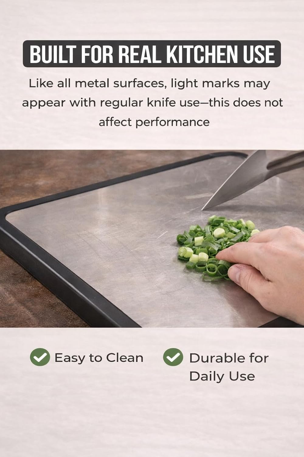 Titanium Cutting Board - Double-Sided Metal Design with Scraper | 16” x 11” Large Kitchen Prep Surface