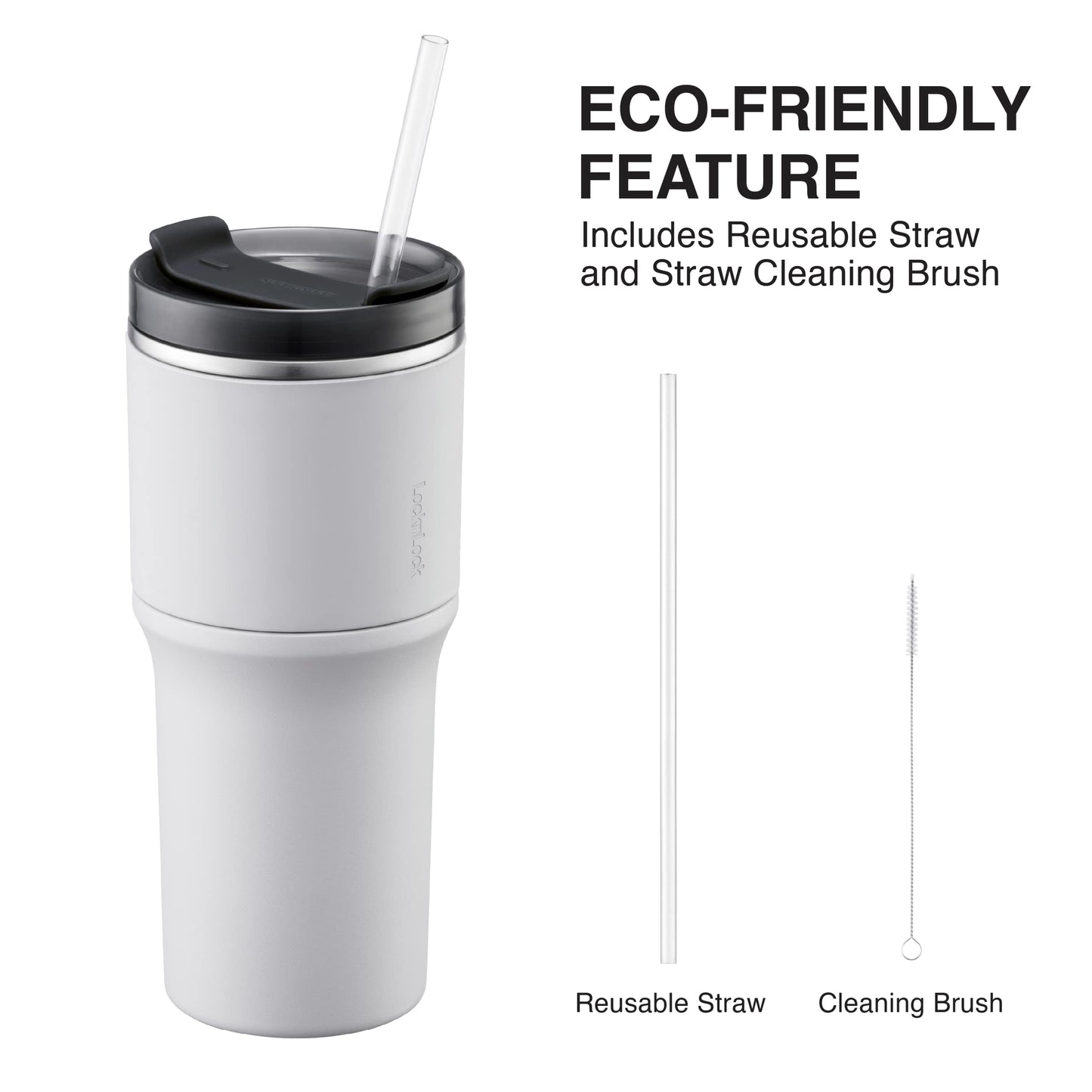 LocknLock Metro Tumbler Stainless Steel Double Wall Insulated with Non-slip grip, Lid, 22 oz, Off-white