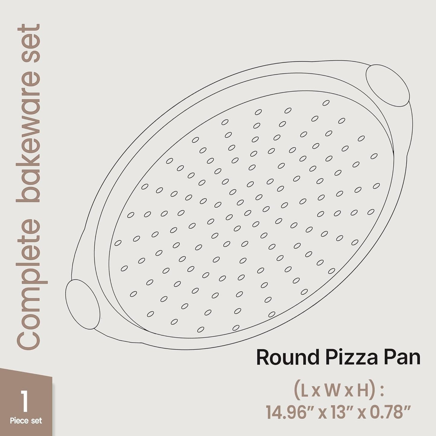Bakken Pizza Baking Pan - Round Perforated Carbon Steel Pan with Non-Stick Marble Coating, Oversized Silicone Handle, Dishwasher Safe, High-Temperature Resistant, Durable & Easy Cleanup Black, 1 Pack