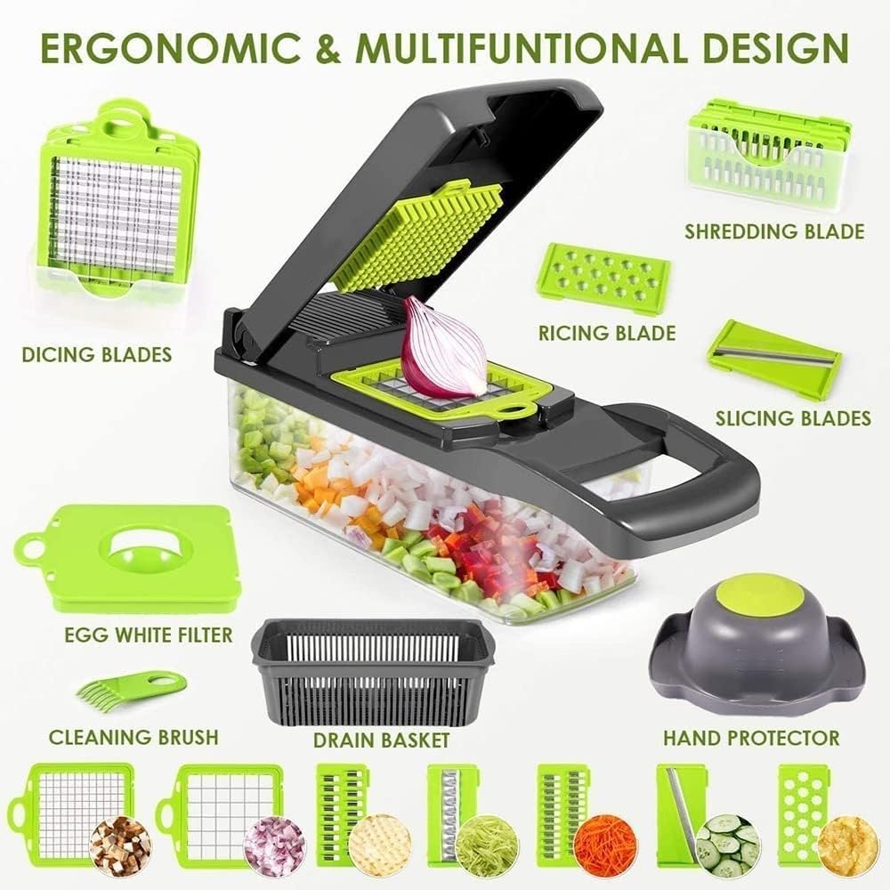 Skiennix Pro 10-in-1 Vegetable Chopper - Multifunctional Onion Slicer & Dicer with Container