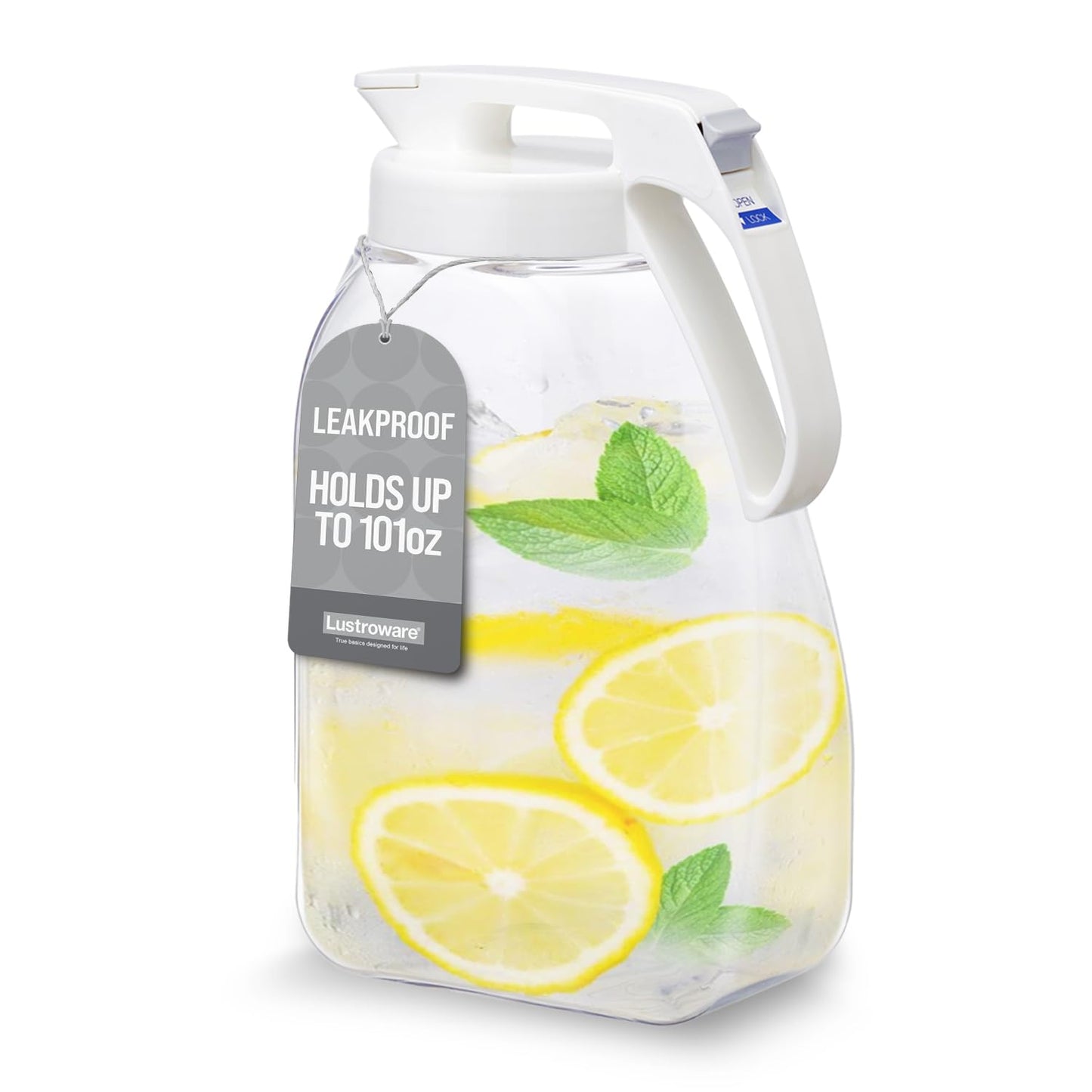 QuickServe Large Airtight Pitcher - 3L (101oz), Heat Resistant, BPA-Free SAN Plastic, One Touch Open & Close, Space-Saving, Made in Japan - White